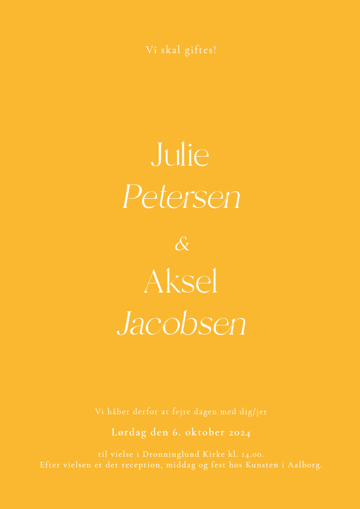 Bryllup - Julie og Aksel Orange Bryllupsinvitation